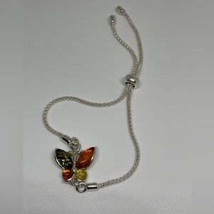 Elegant Silver Bracelet with Baltic Amber Butterfly